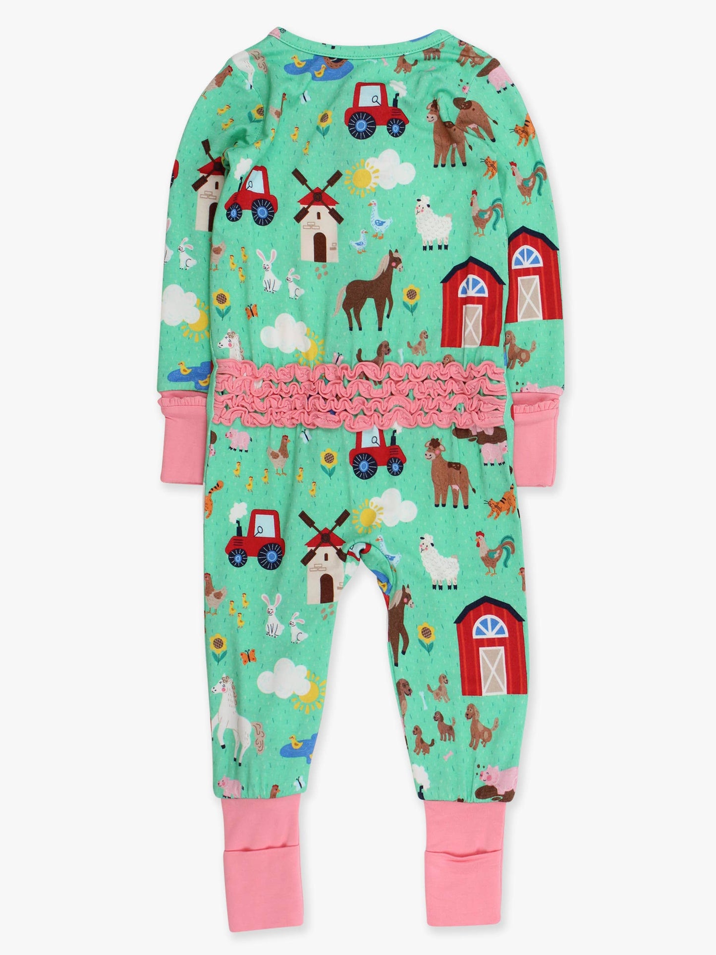 Girls Farm Friends Convertible Ruffle One Piece Footie Pajama