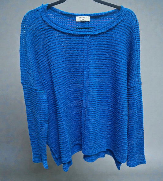 Ocean Blue long sleeve waffle top