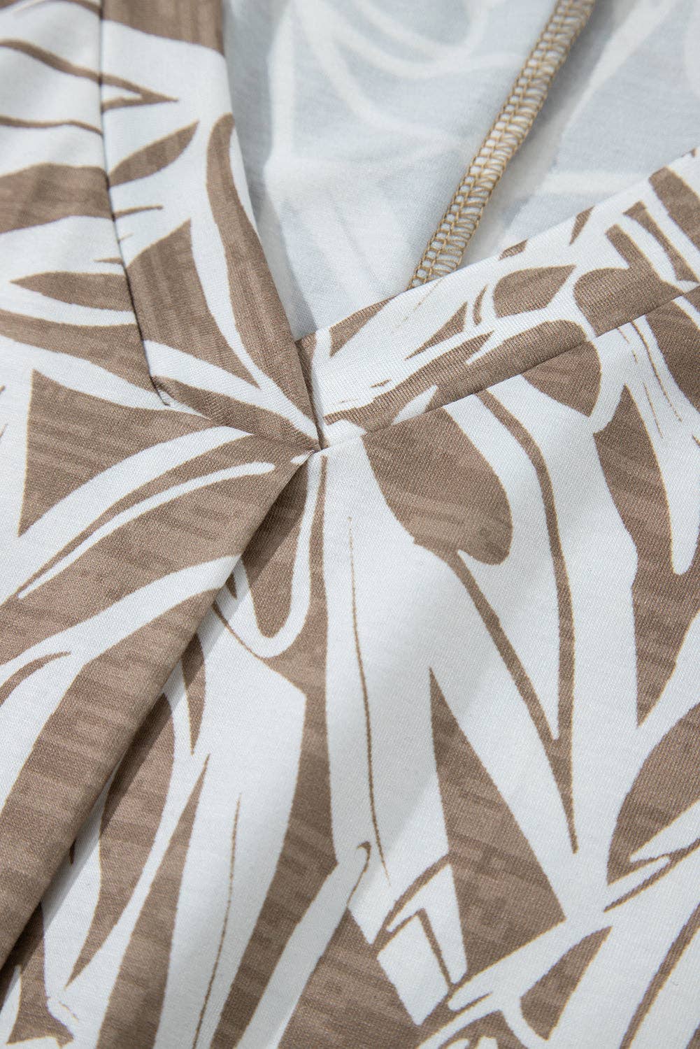 Khaki Floral Print V Neck Short Sleeve Blouse