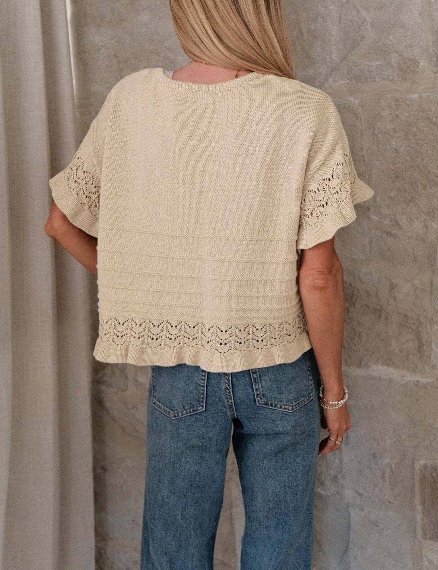 Ruffle Sleeve Crochet Knit top