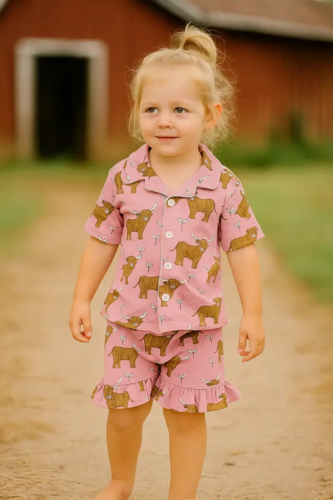 Pink Highland Cow- 2 Piece Lounge Set