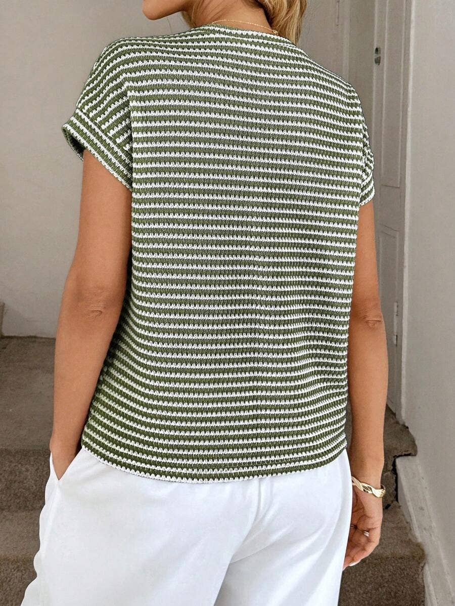 Striped Knit Crew Neck Top