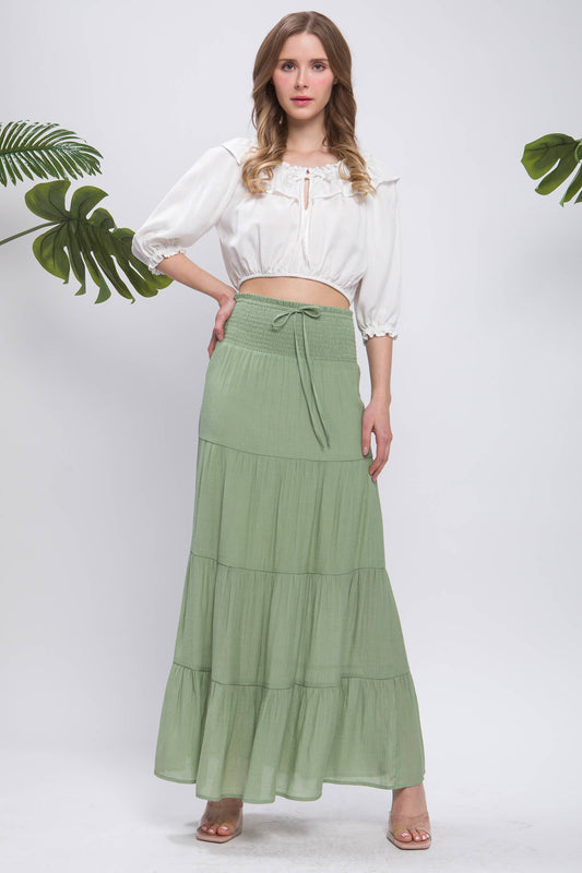 Smocked Tiered Maxi Skirt