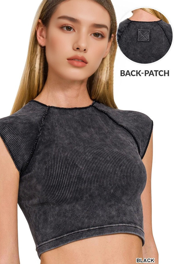 Stone washed ribbed crop top