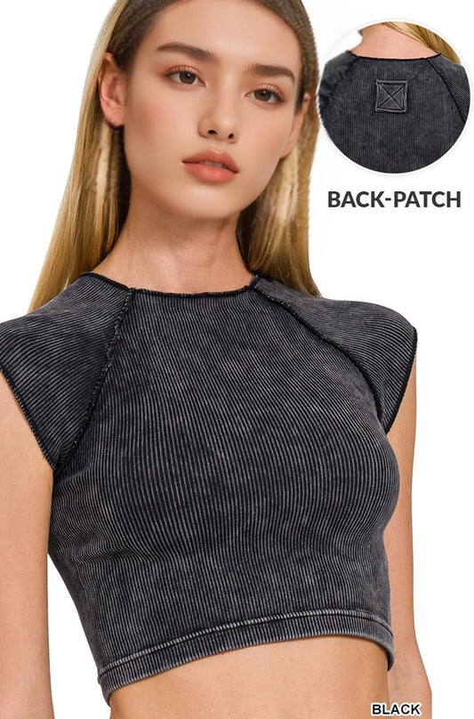 Stone washed ribbed crop top