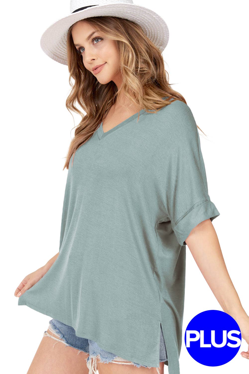 PLUS Dusty Green V-Neck Top