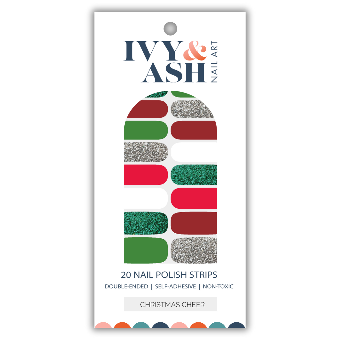Christmas Cheer | Red Green & White Glitter Nail Wrap