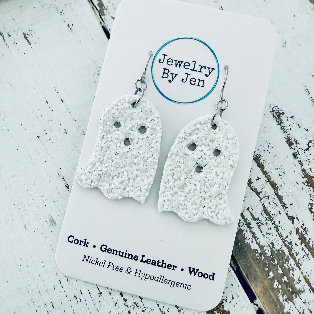 Ghost Earrings: White Glitter