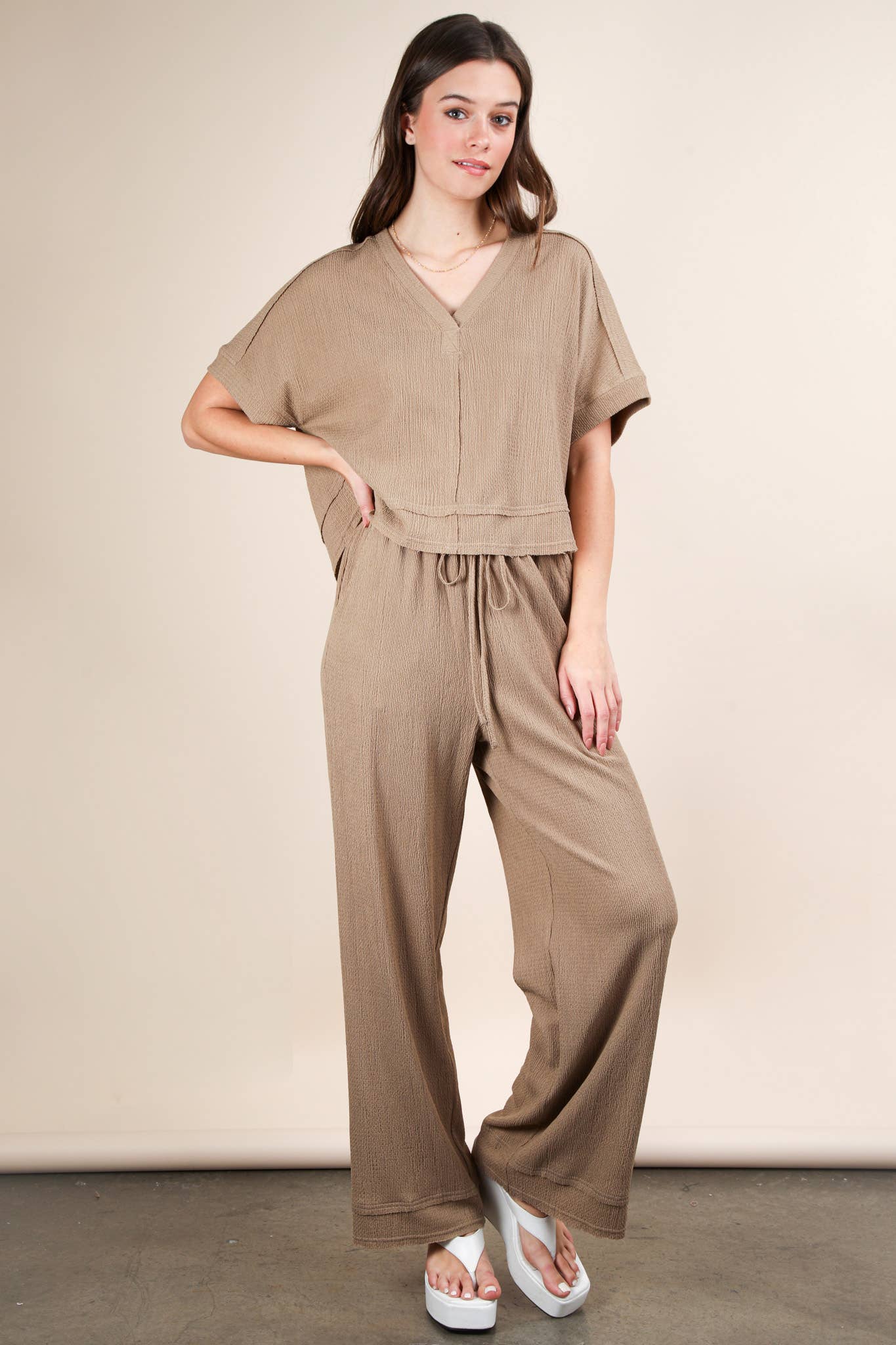 Textured Knit Casual Top & Pants Set