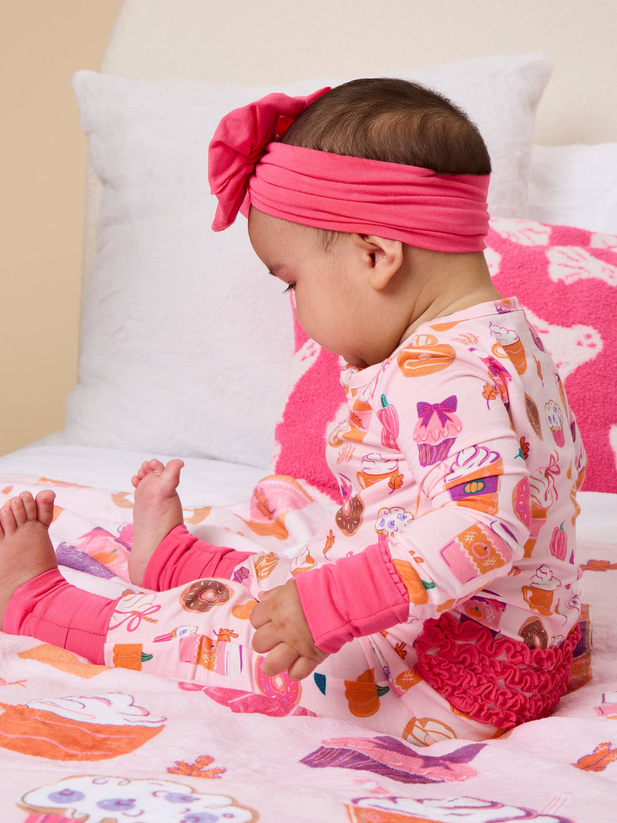 Baby Girls Bamboo Viscose Autumn Spice Convertible Ruffle One Piece Footie Pajama