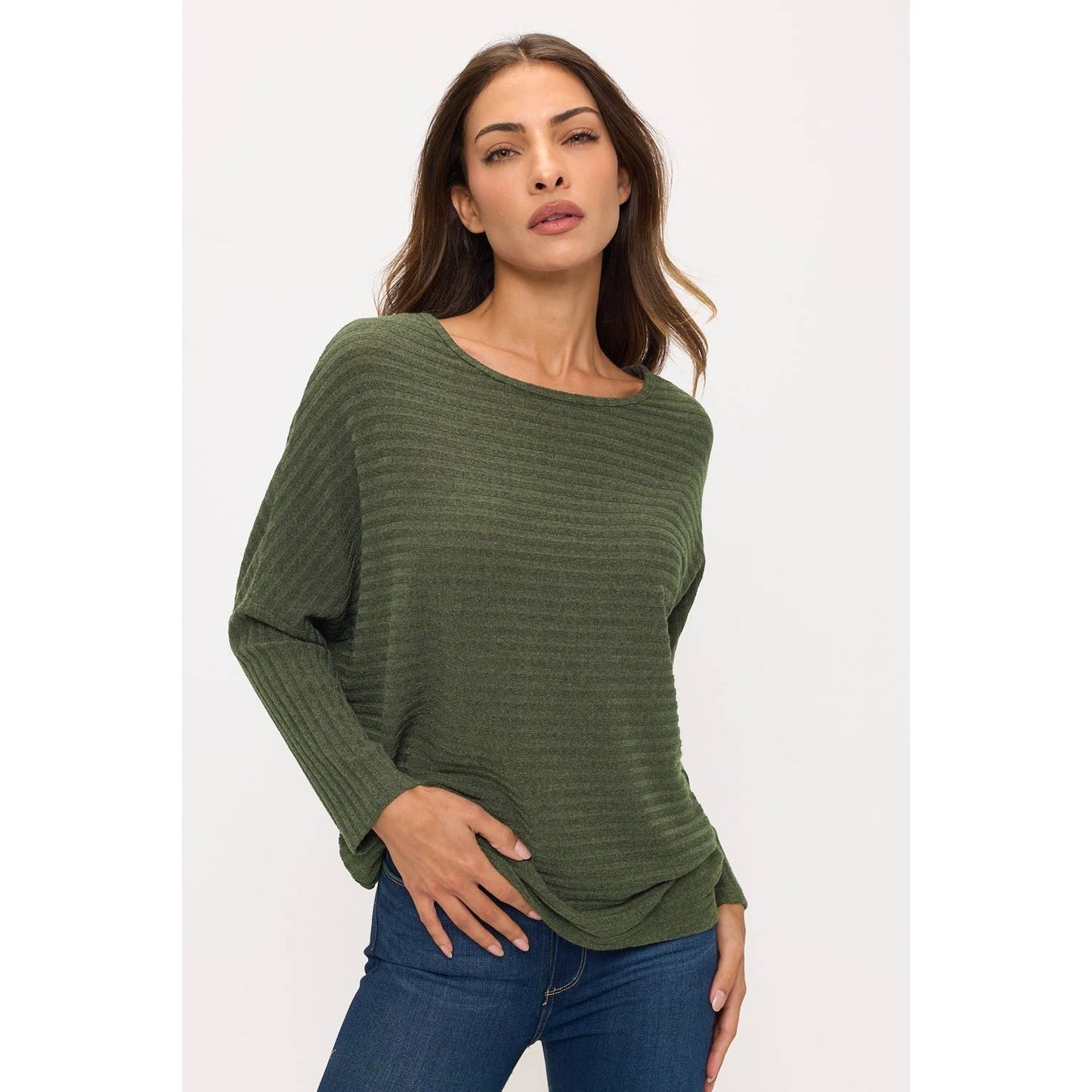 Olive oversized dolman ribbed top