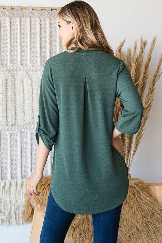 Roll up sleeve v-neck collar top