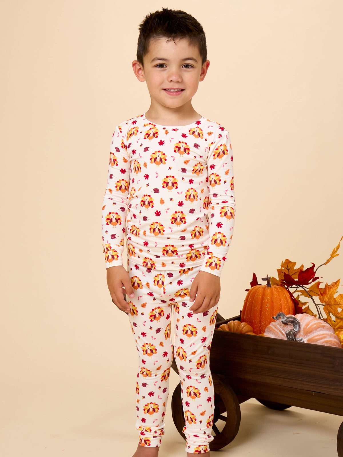 Kids Bamboo Viscose Thanksgiving Turkey Gobble Long Sleeve Pajama Set