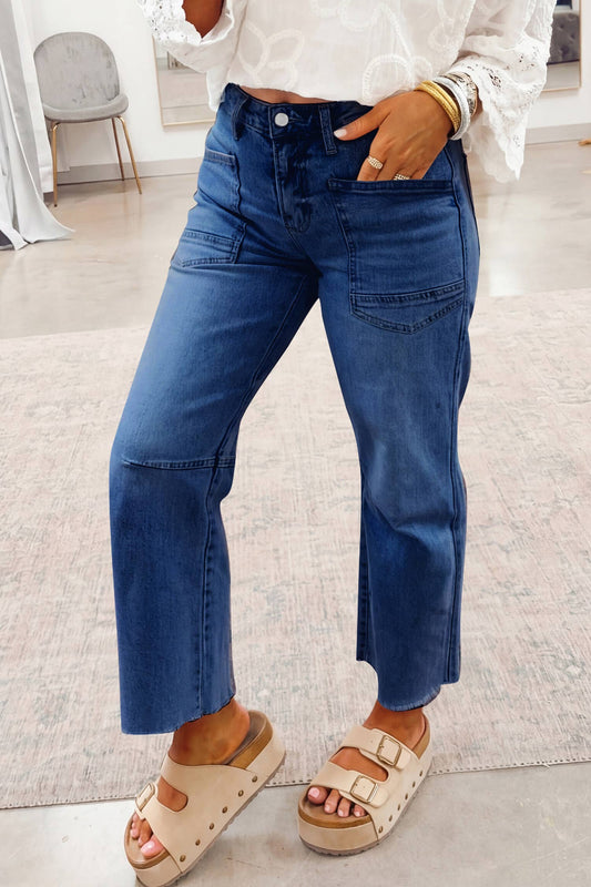 Frayed Cropped Jeans: Beau Blue