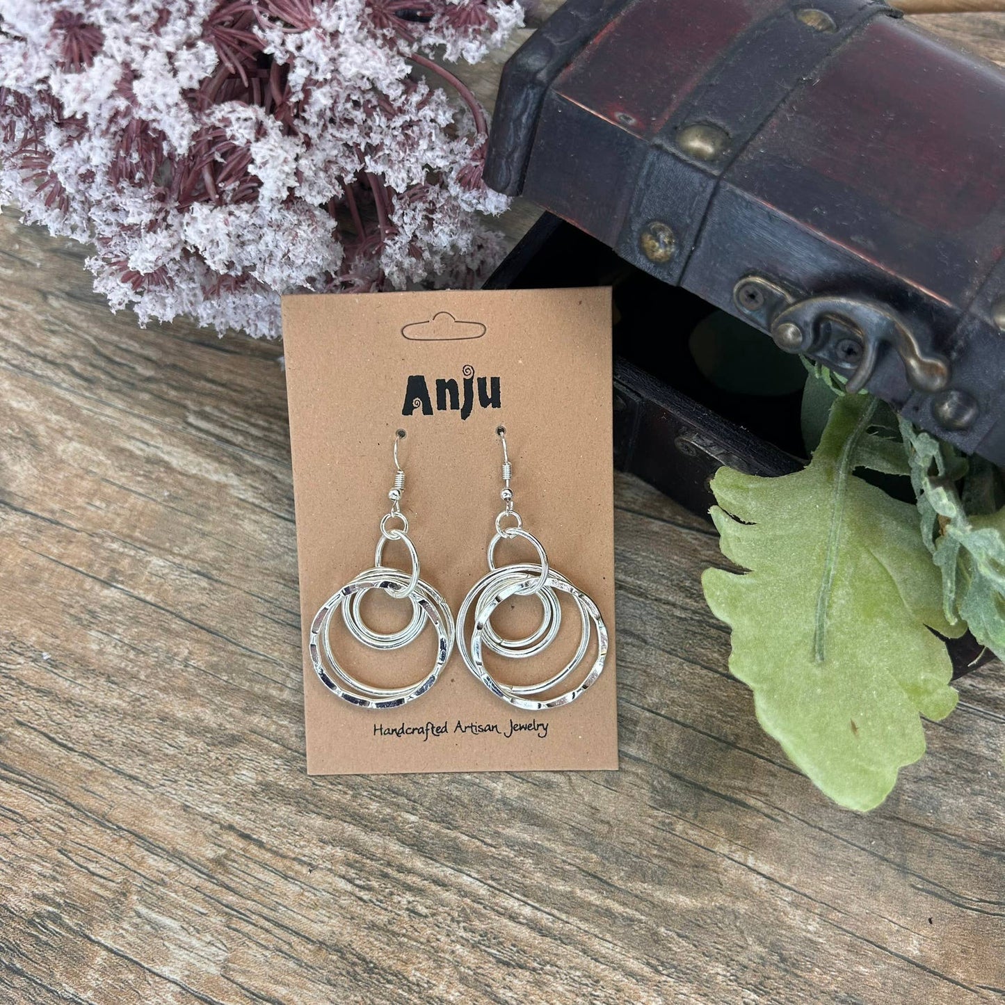 Hammered Silver Plated Layered Rings Earrings