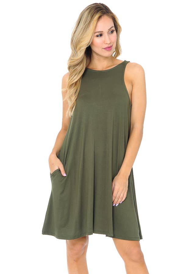Olive tank dress w/pockets