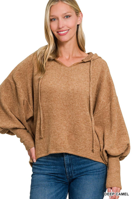 Camel Brushed Hacci Cropped Hoodie
