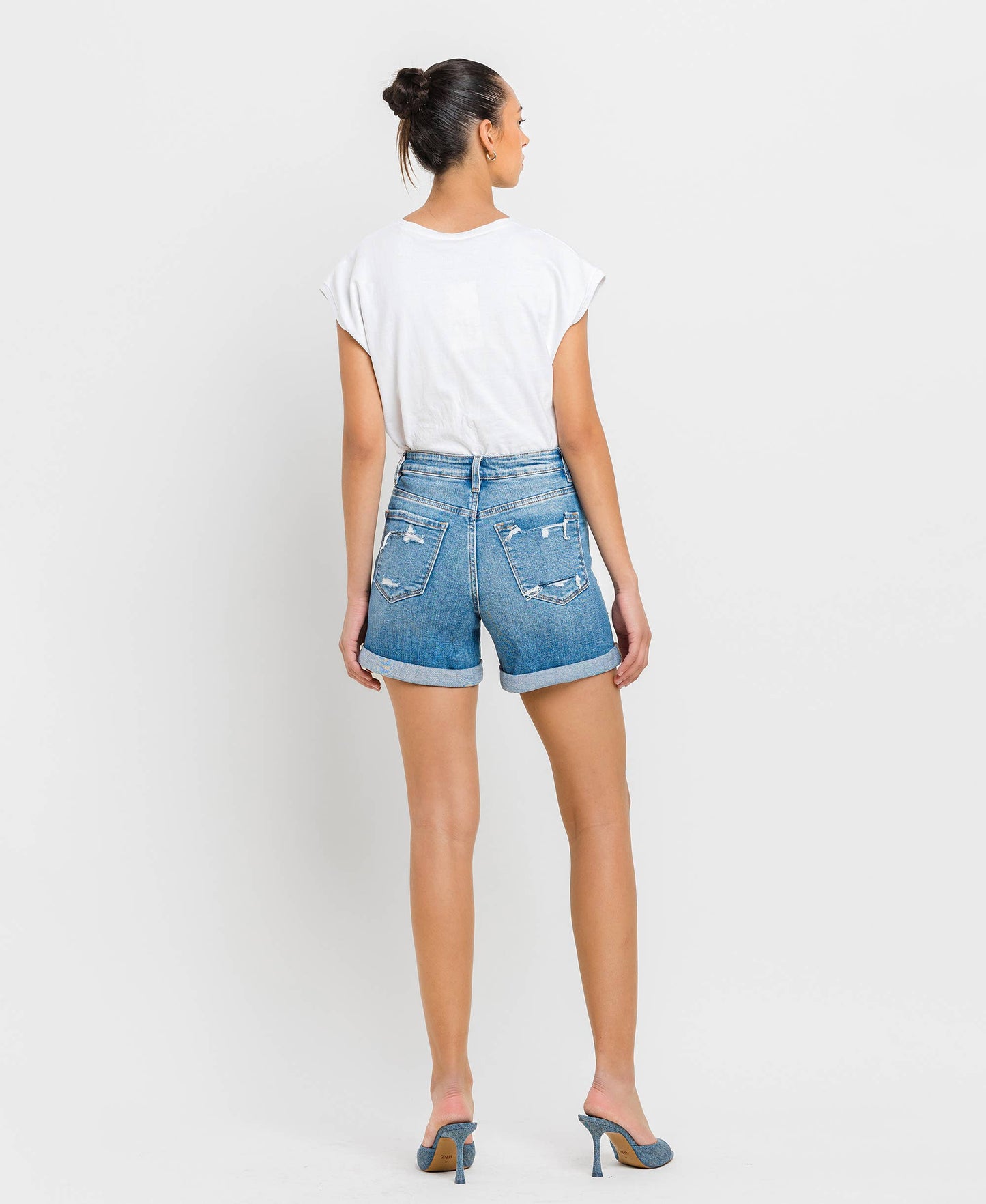 High-Rise Distressed Vervet Shorts