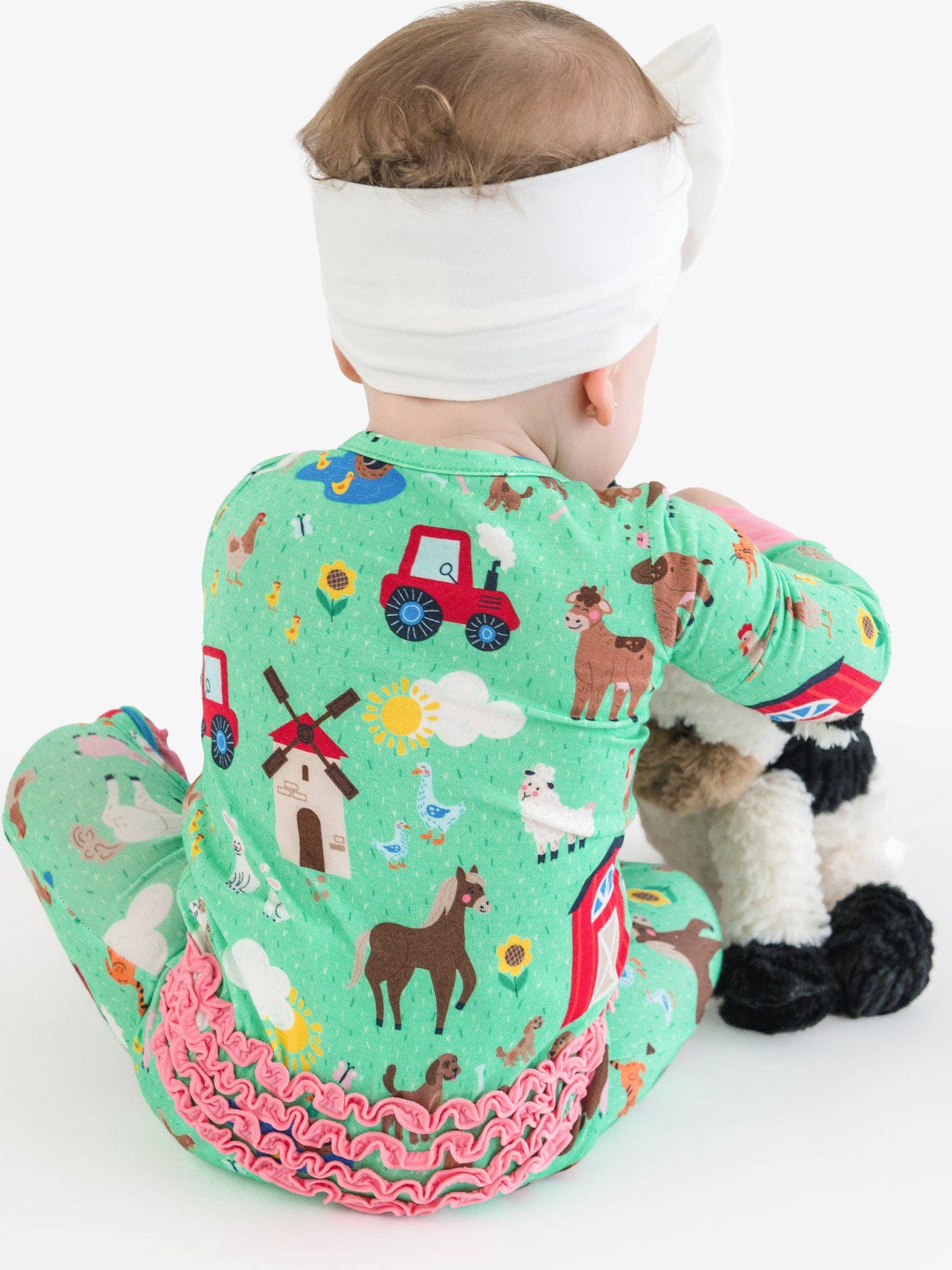 Girls Farm Friends Convertible Ruffle One Piece Footie Pajama