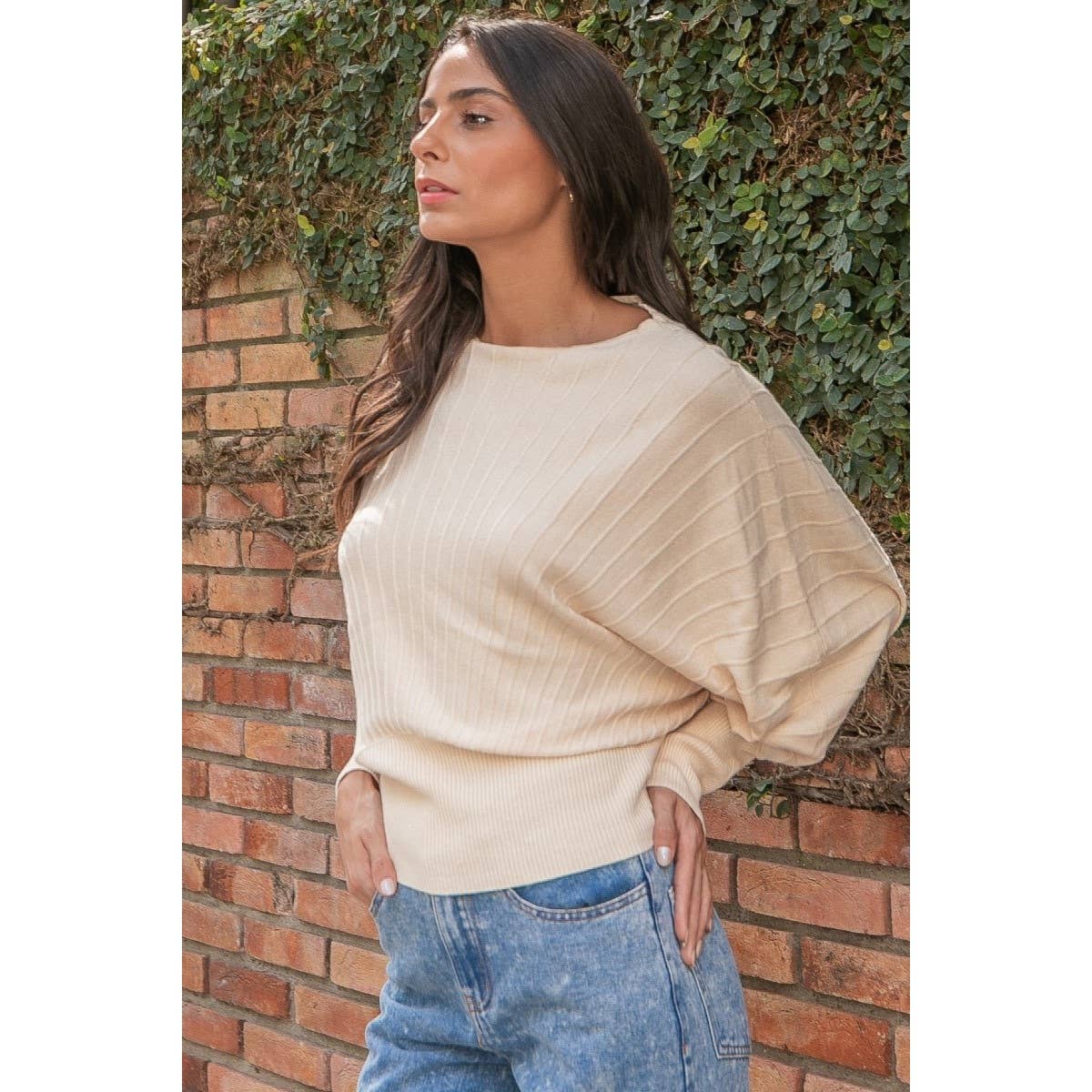 Beige ribbed top