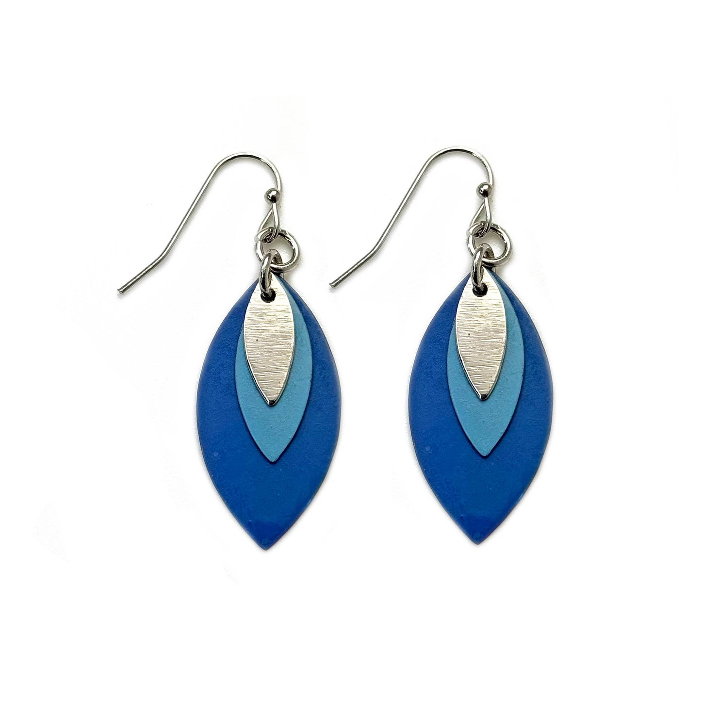 Blue Patina Layered Leaf Earrings