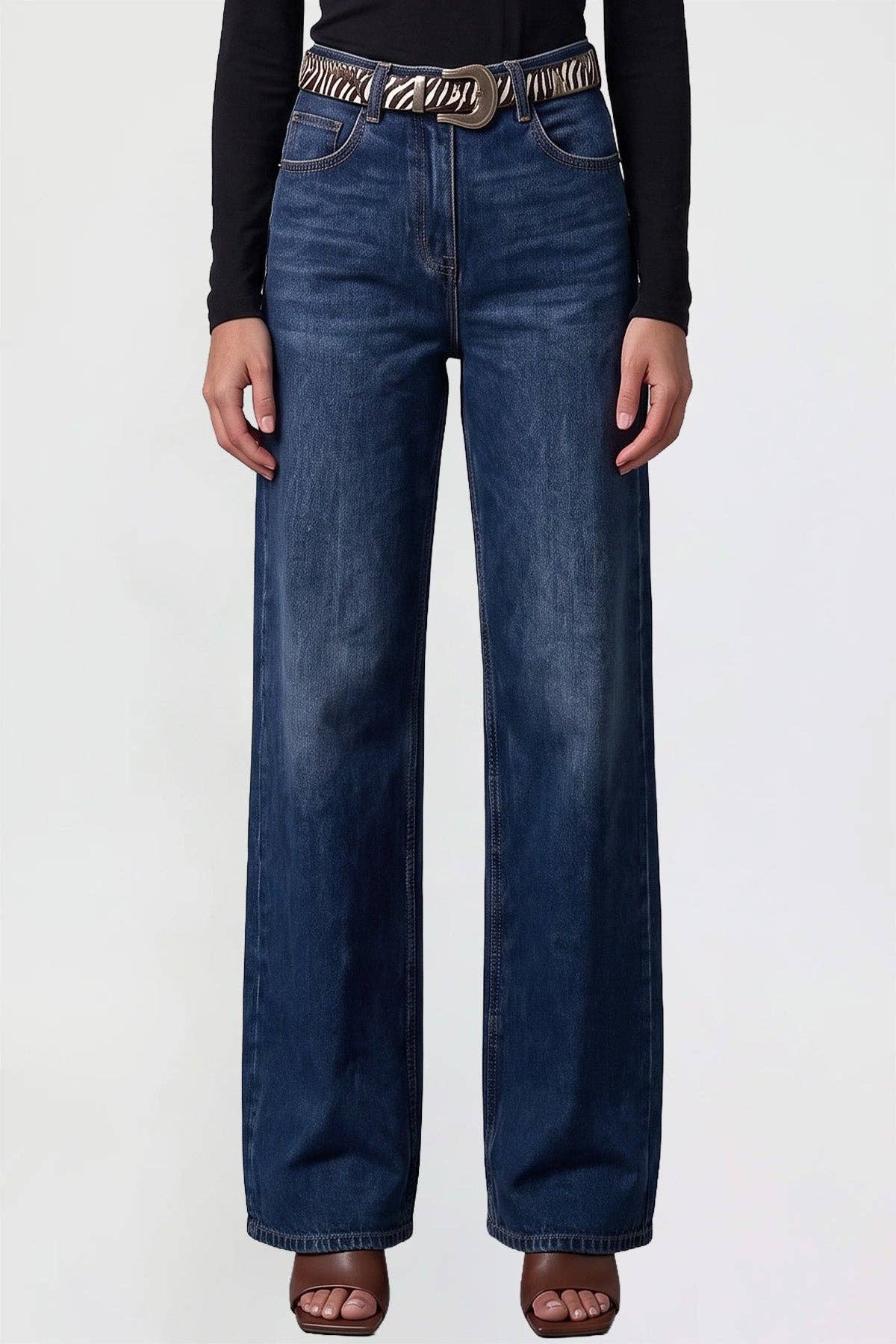 Hazel High Rise Belted Wide Leg Jeans