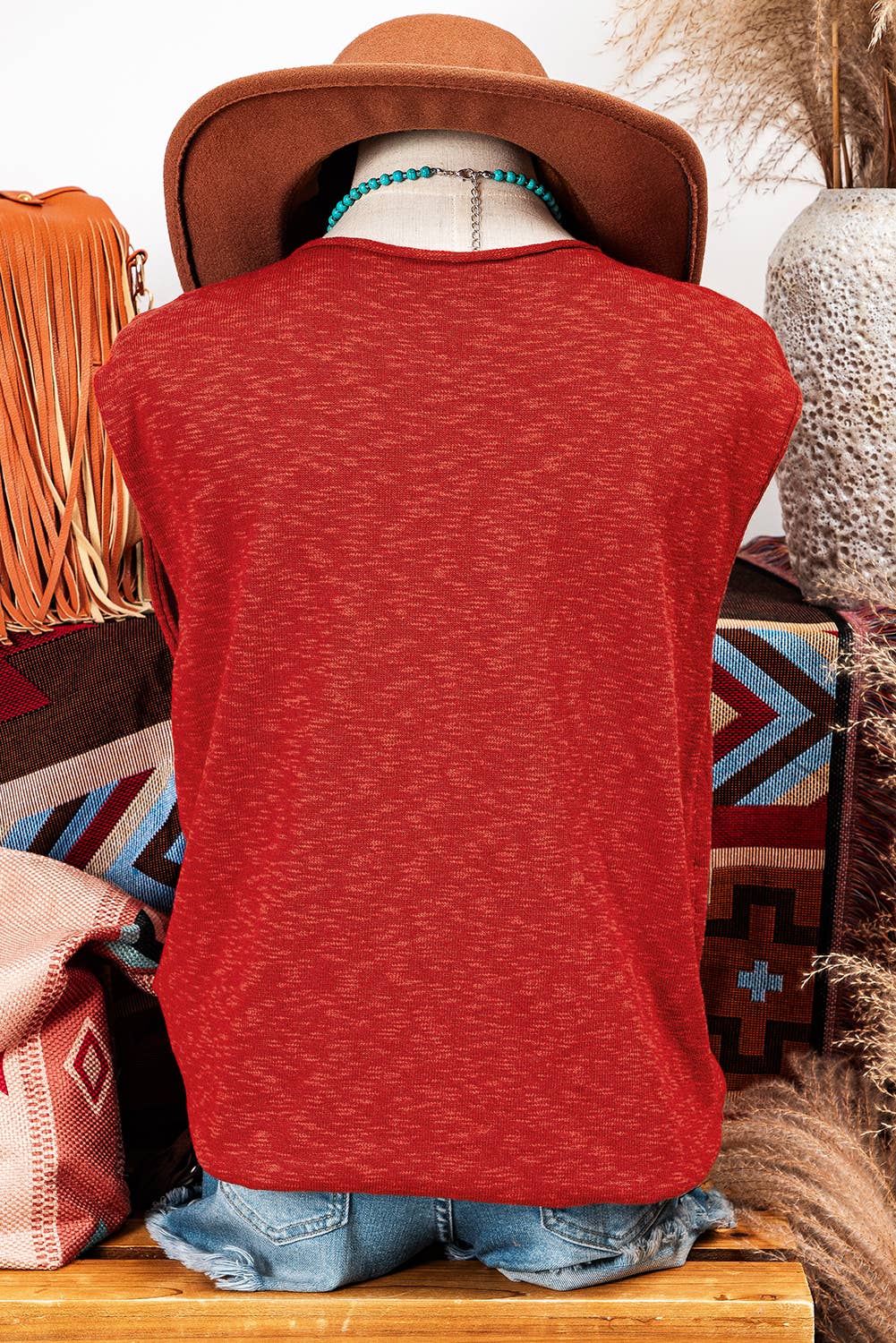 Orange Split V Neck Short Sleeve top