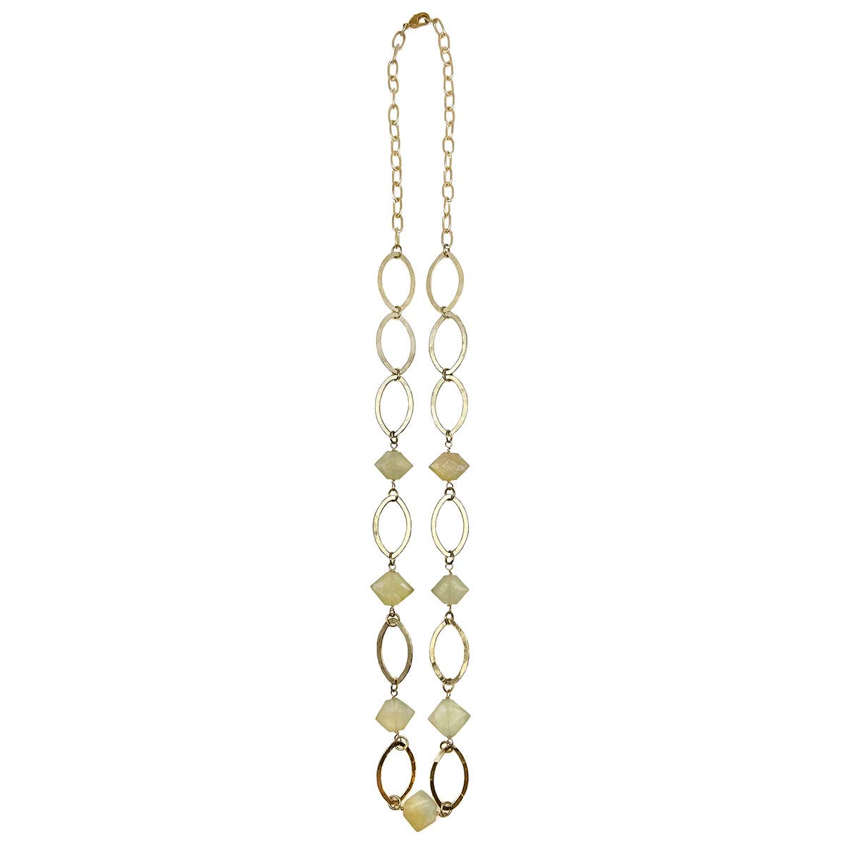 Gold-Plated Long Necklace W/Prehnite Stones