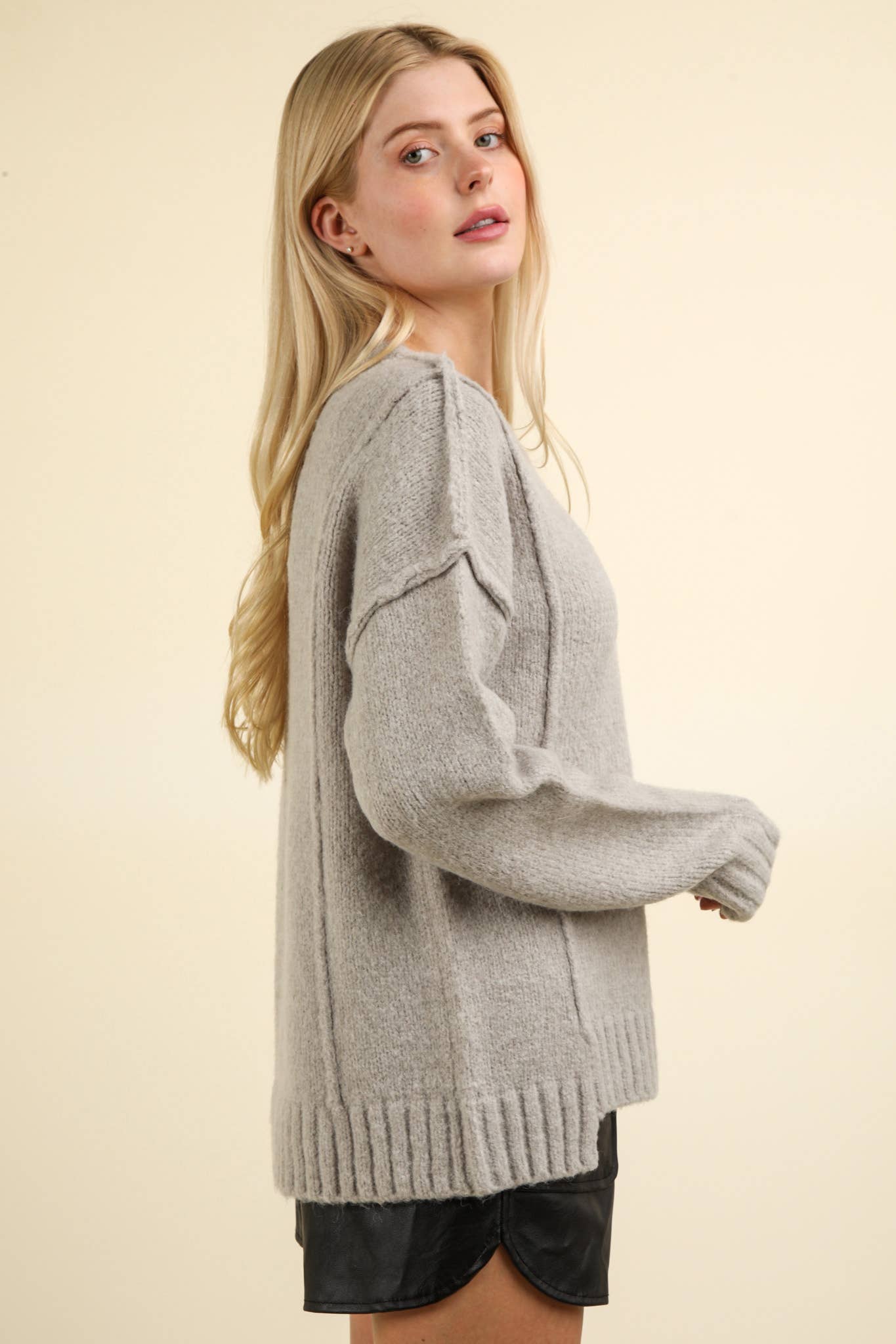 Grey Oversized Knit Pullover Sweater Top