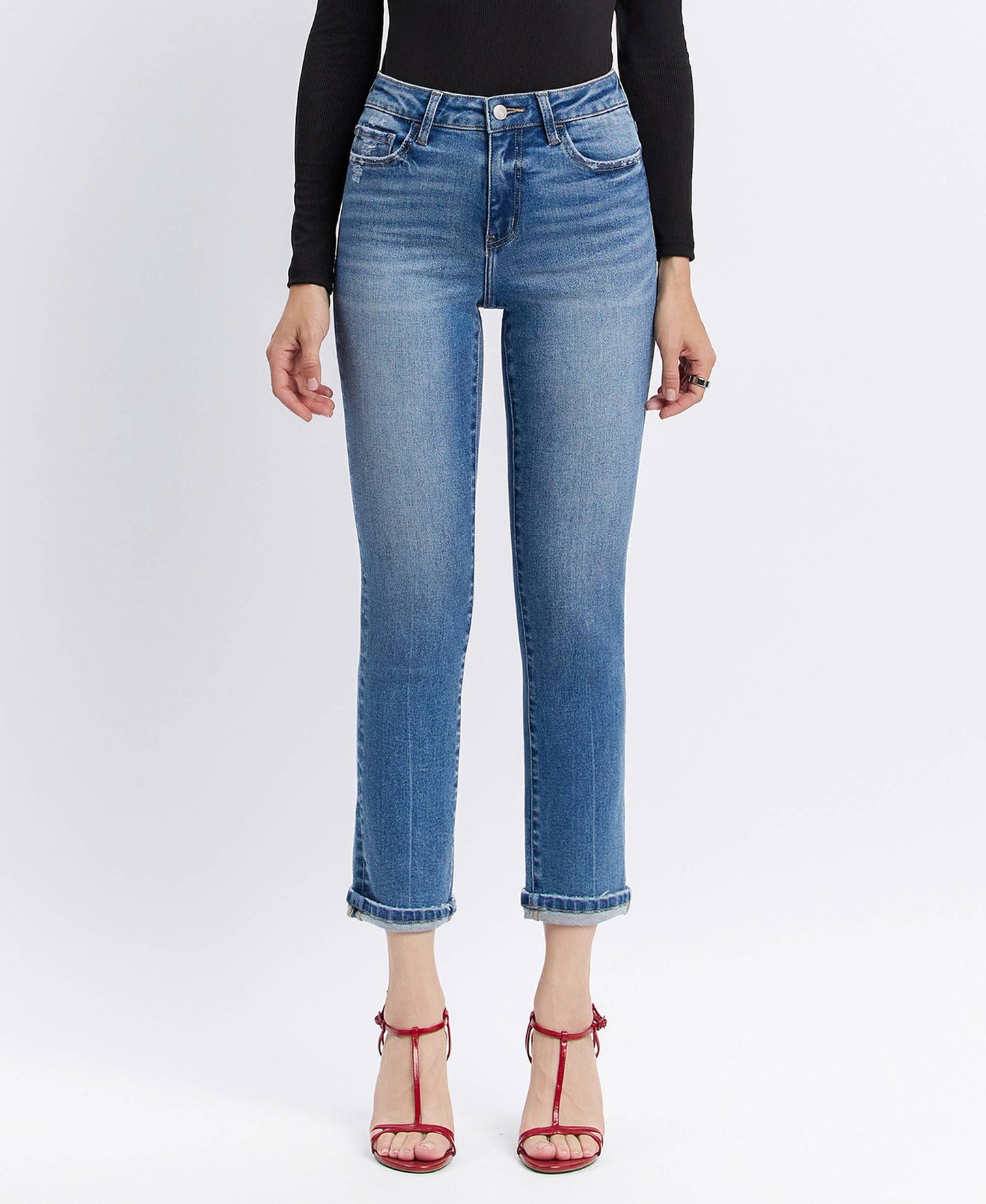High Rise cuffed crop slim straight Vervet jeans