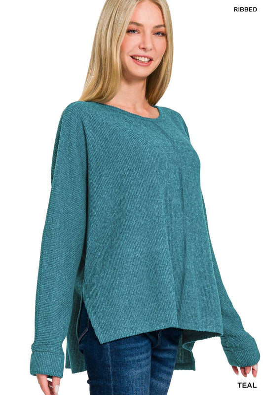 Teal Ribbed Center Seam Top