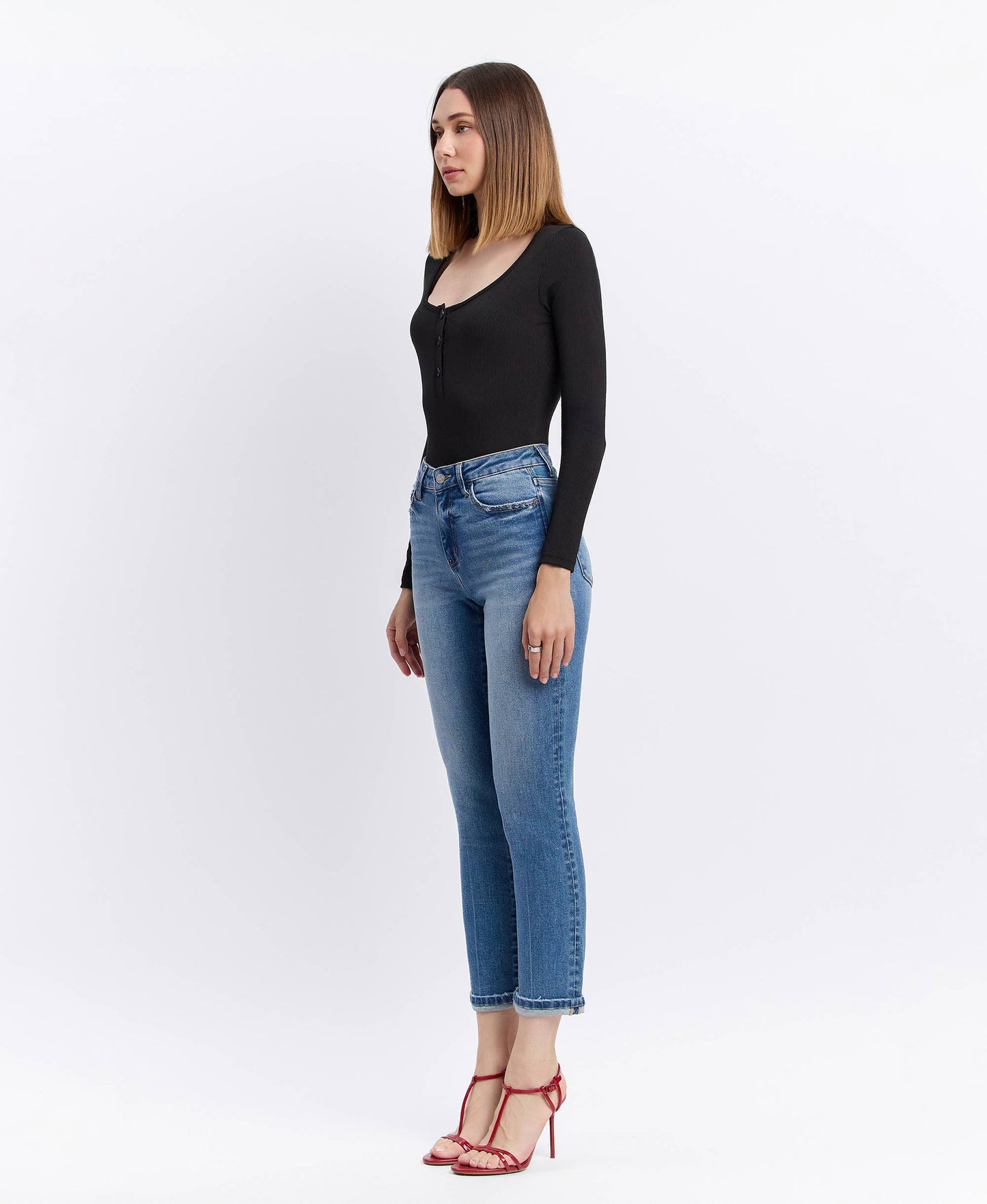 High Rise cuffed crop slim straight Vervet jeans