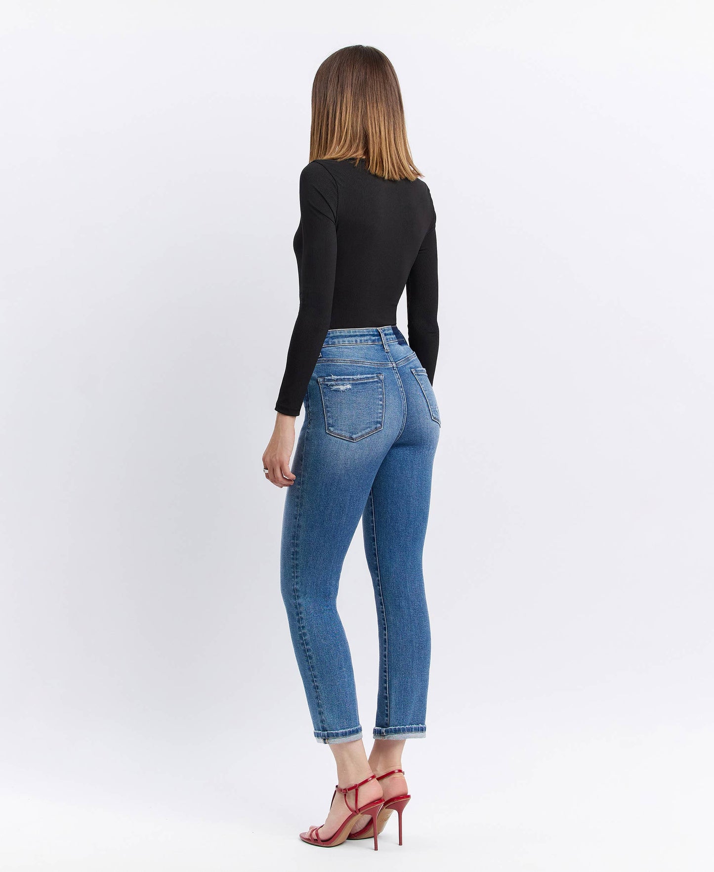 High Rise cuffed crop slim straight Vervet jeans
