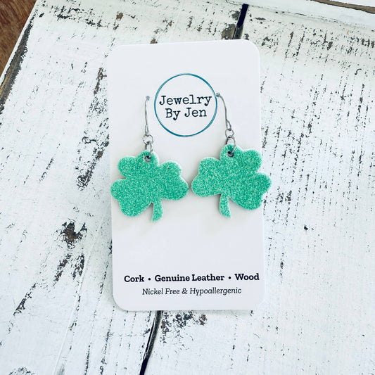 Shamrock Earrings: Fine Mint Green Glitter