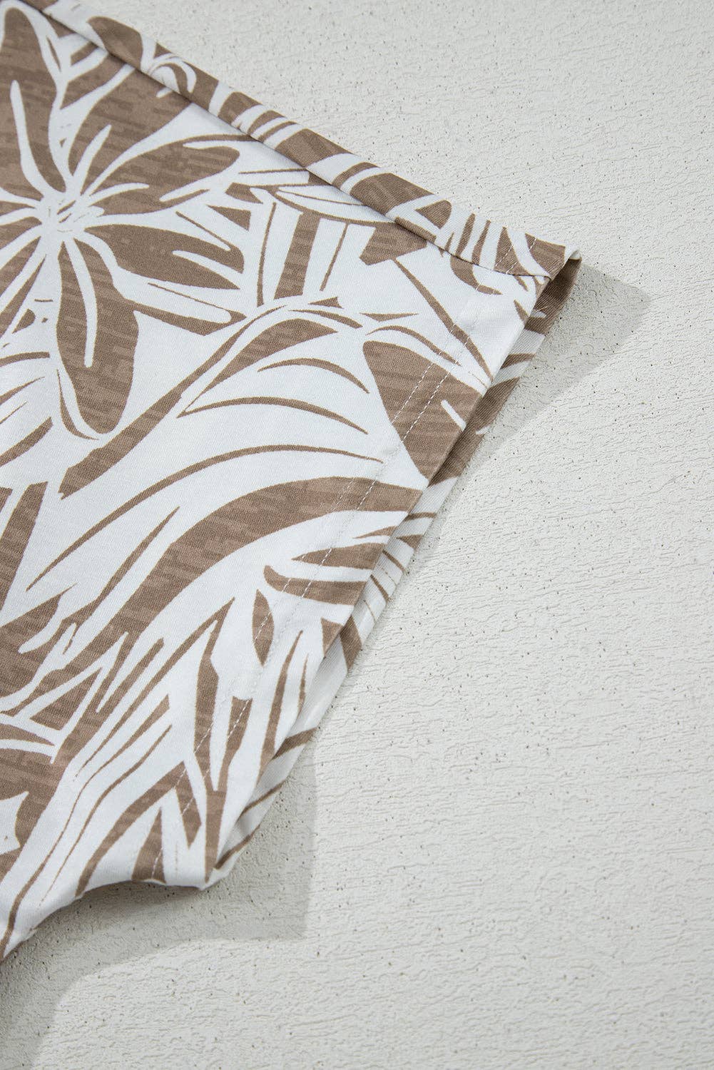 Khaki Floral Print V Neck Short Sleeve Blouse