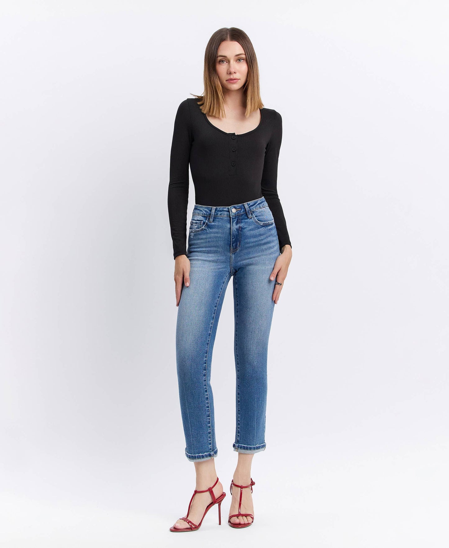High Rise cuffed crop slim straight Vervet jeans