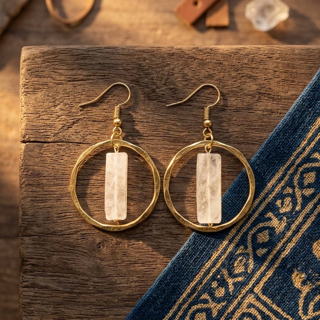 Akriti Quartz Circle Gold Earrings