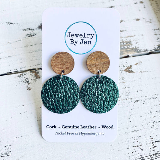 Wood Stud Earrings: Metallic Hunter Green