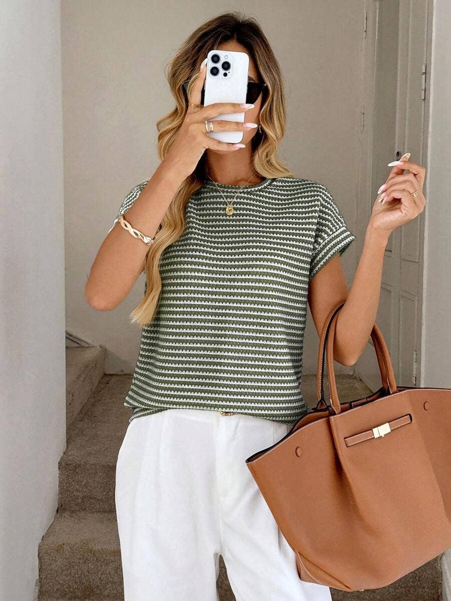 Striped Knit Crew Neck Top