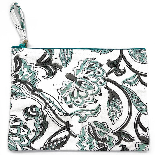 Block Printed Canvas Pouch - Teal Oasis