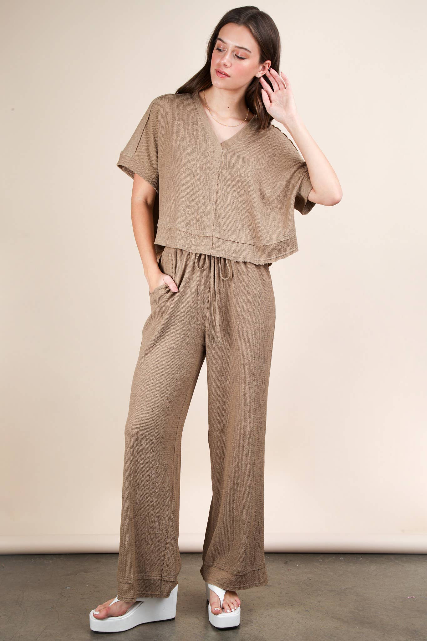 Textured Knit Casual Top & Pants Set