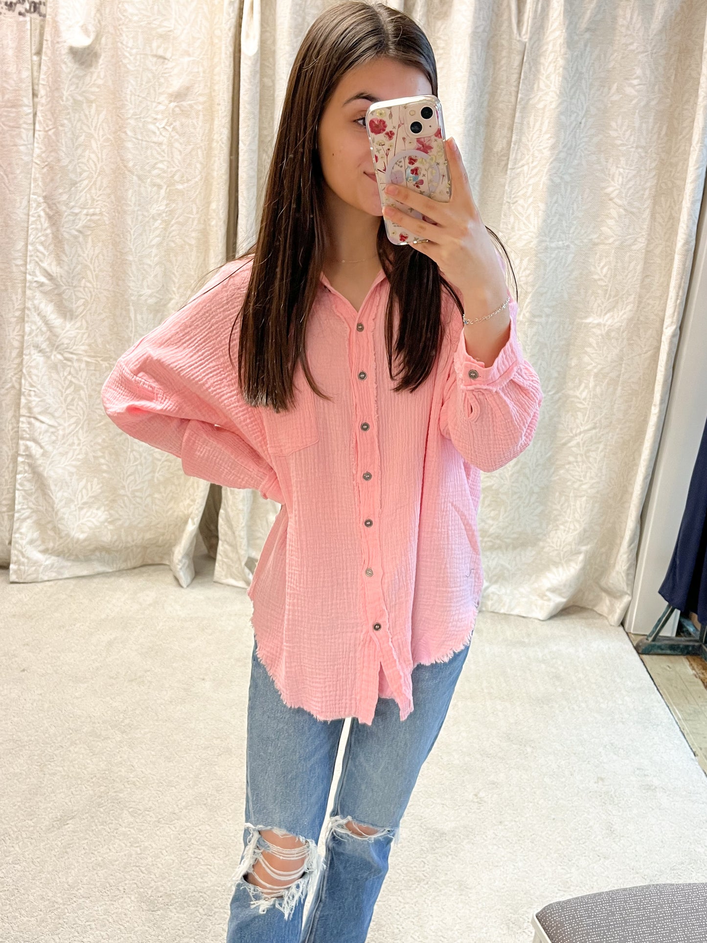 Light Pink Oversized Button Down Top