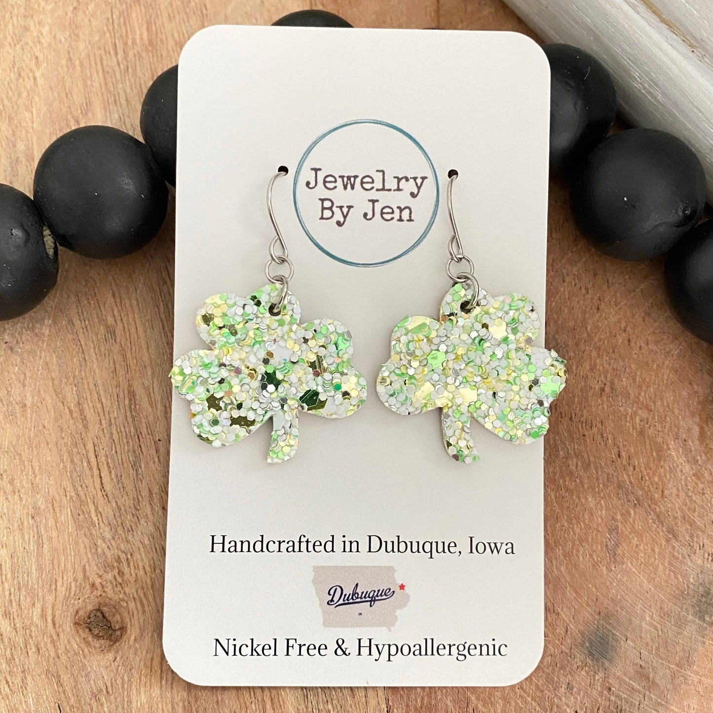 Shamrock Earrings: Spearmint Glitter