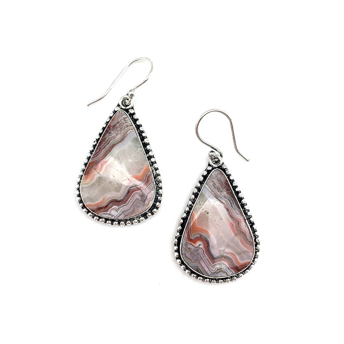 Handcrafted Semiprecious Stone Earrings - Crazy Lace Agate