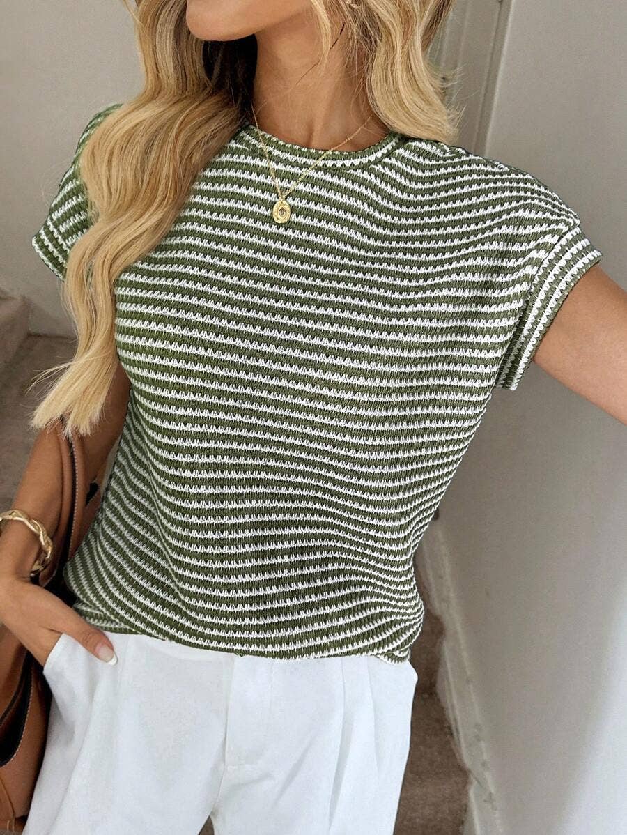 Striped Knit Crew Neck Top