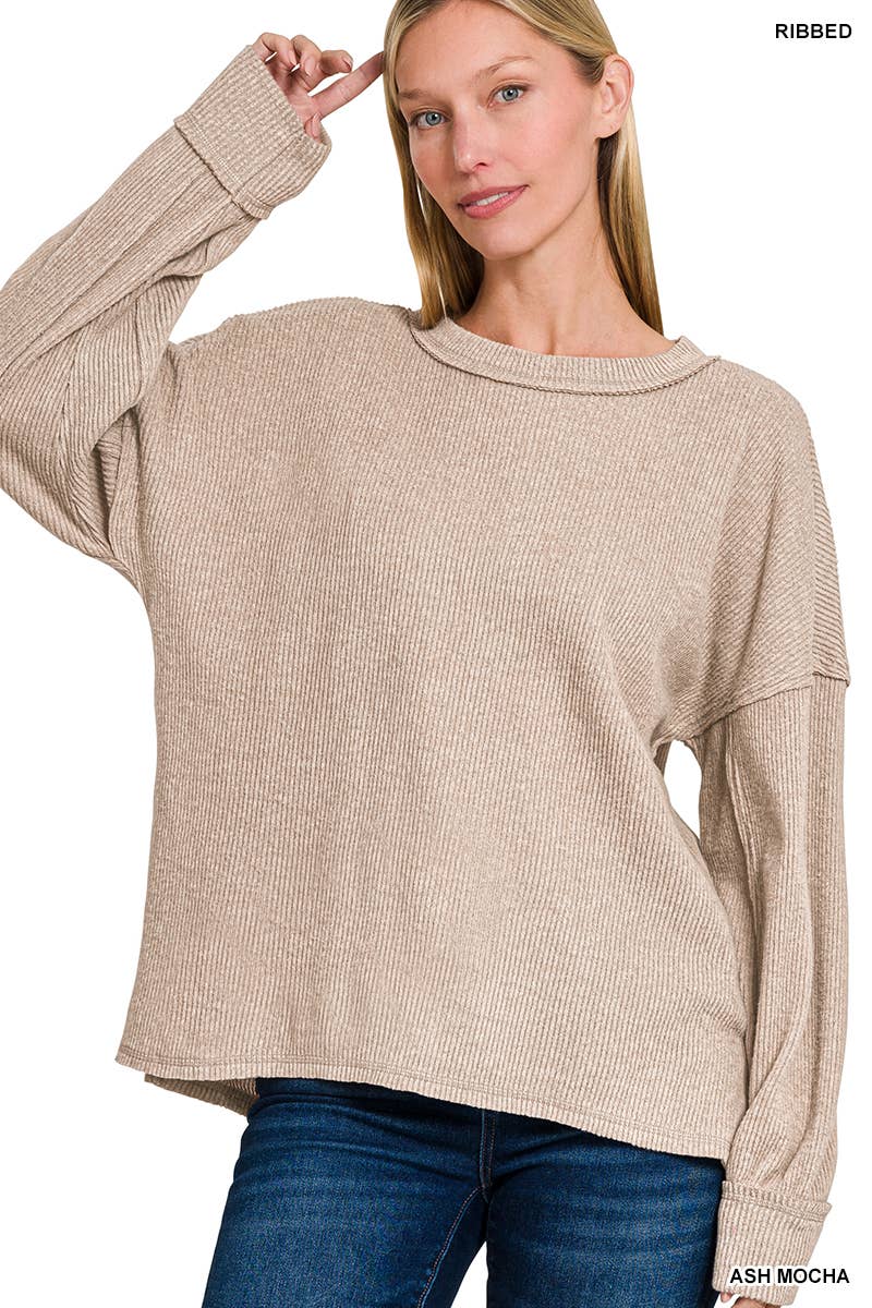 Brushed Ribbed Exposed Seam top