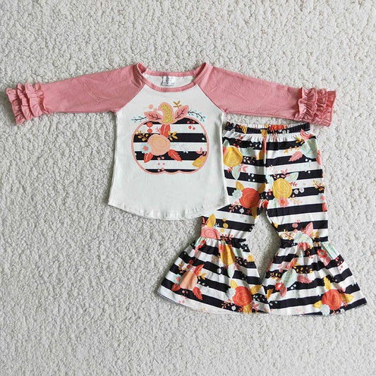 Pumpkin stripe bell set girls