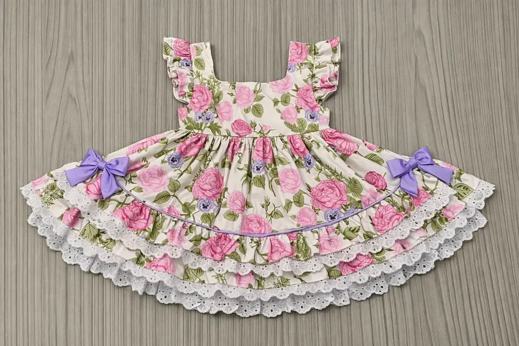Pink Floral Double Ruffle Dress
