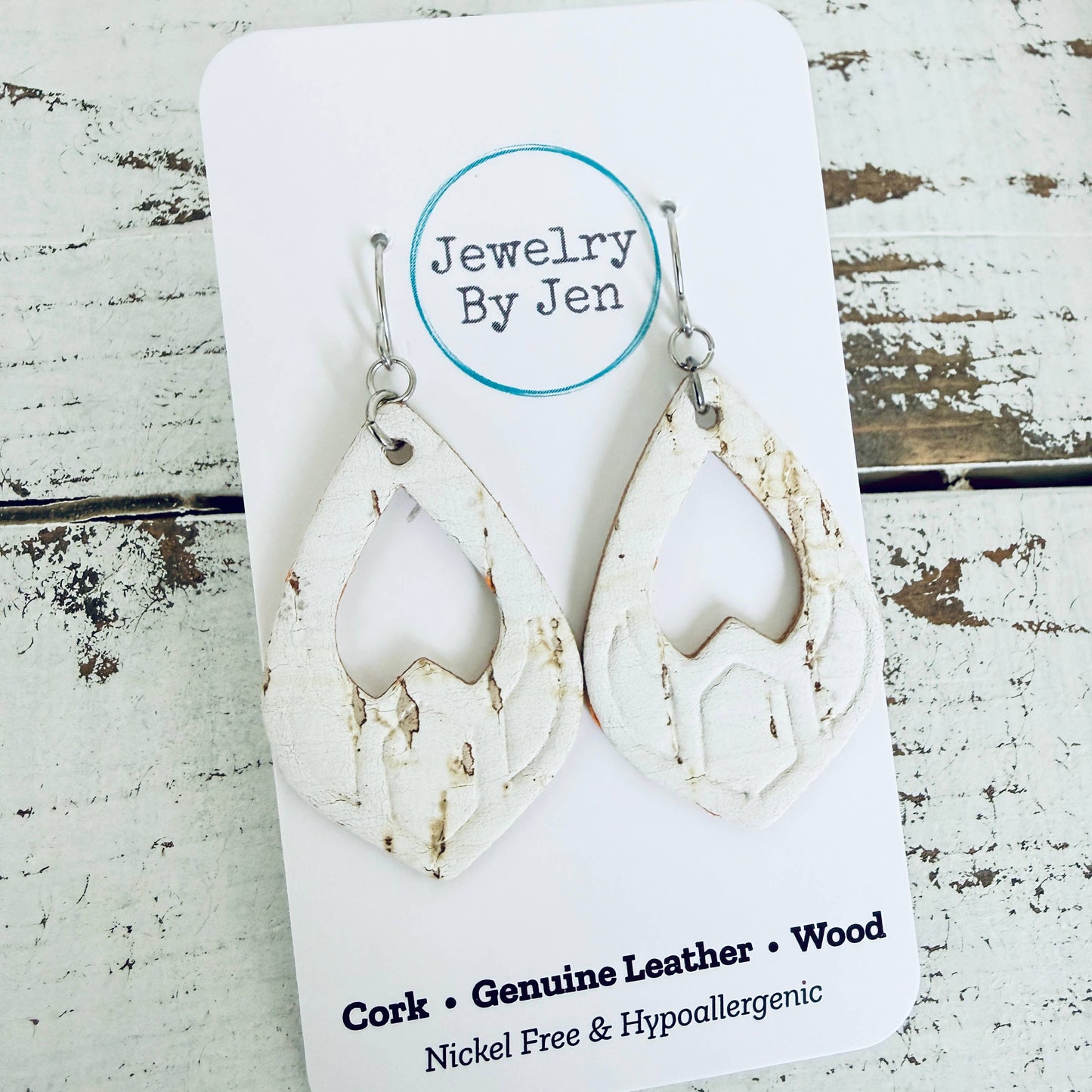Serenity Teardrop Earrings: White Cork