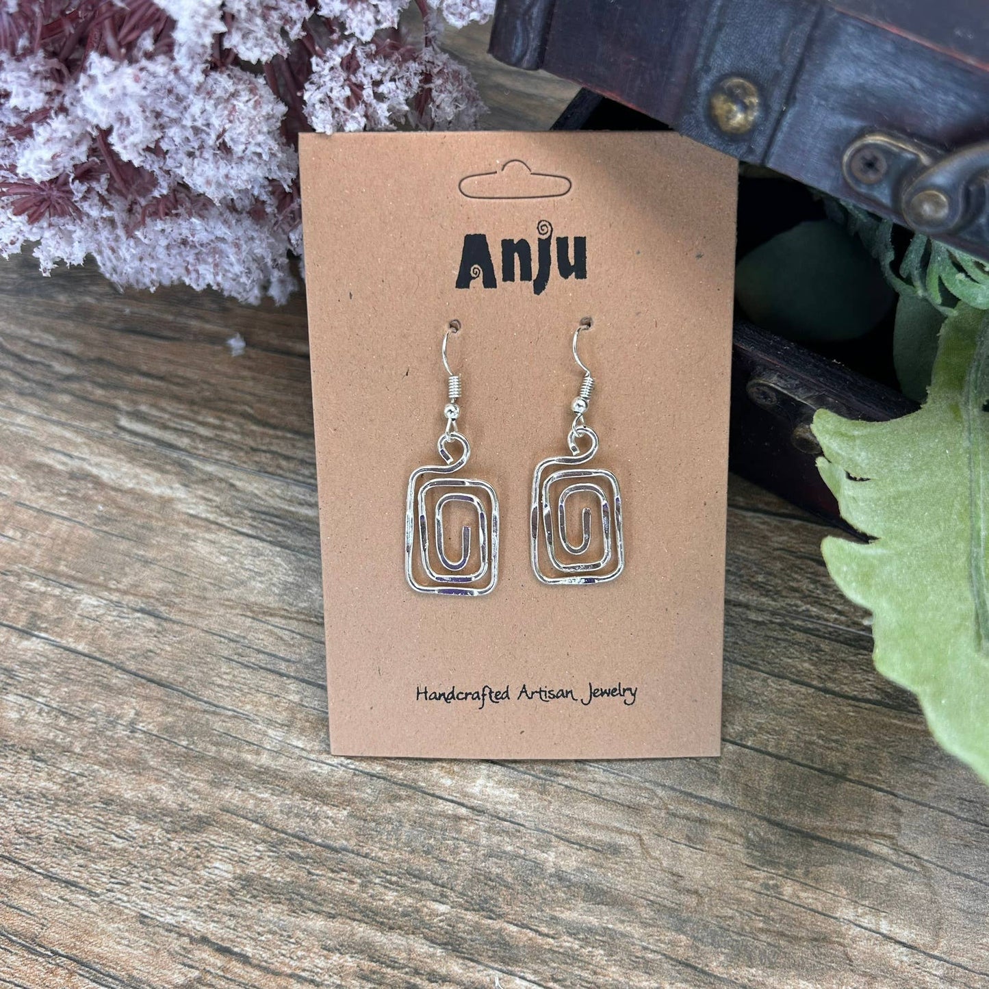 Silver Plated Earrings - Square Spiral